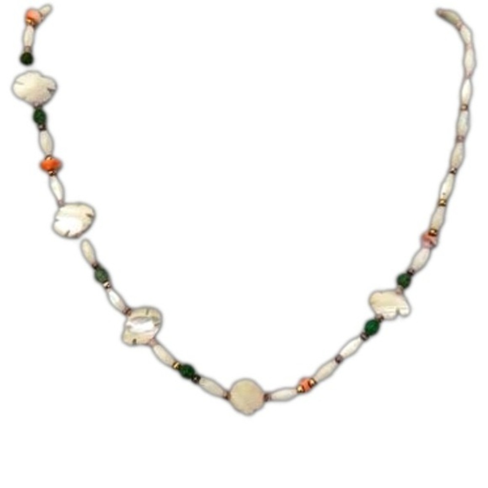 Jade Coral Mother of Pearl Beaded Choker Necklace Gemstone Vintage